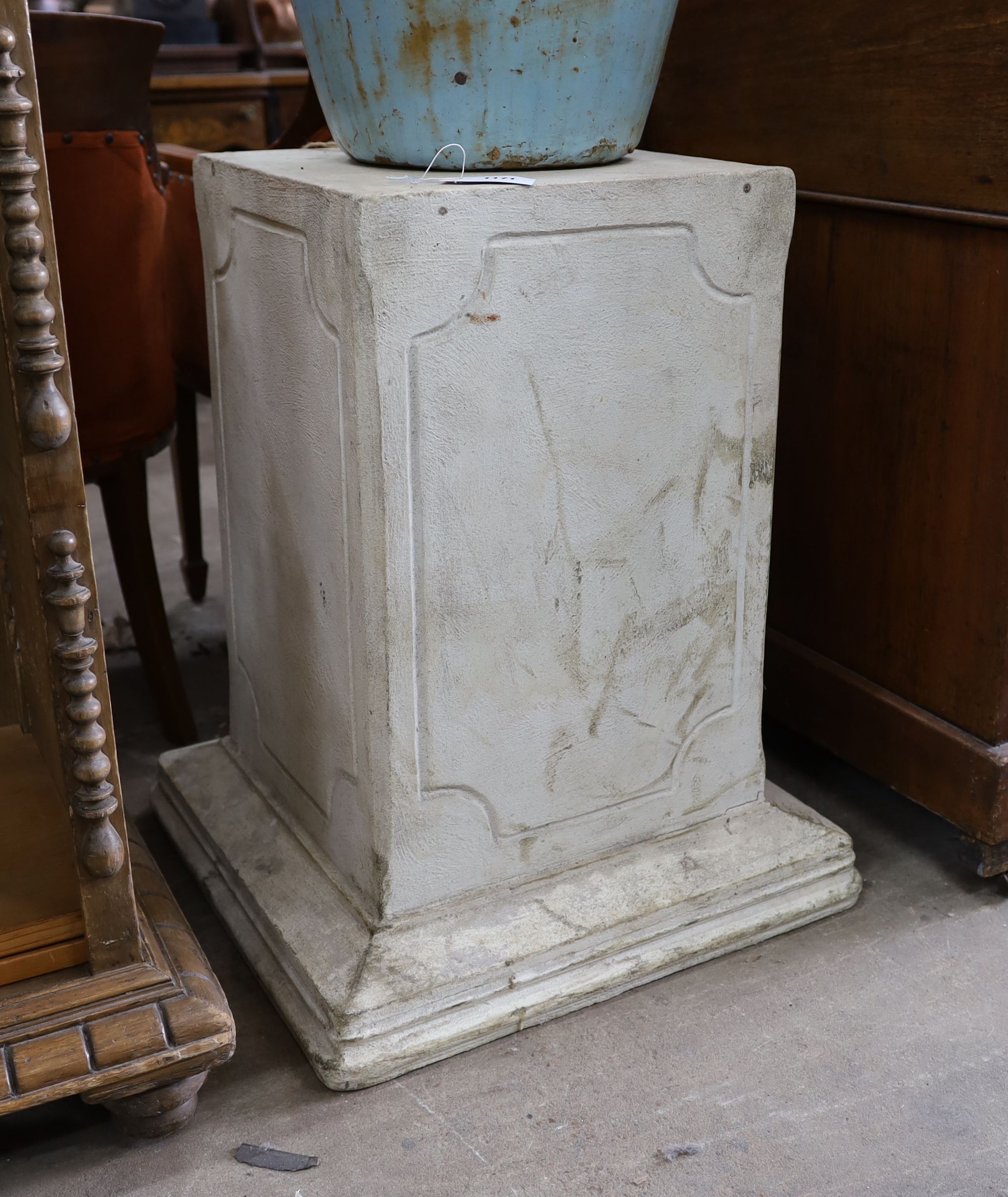 A fibre clay garden pedestal, height 69cm